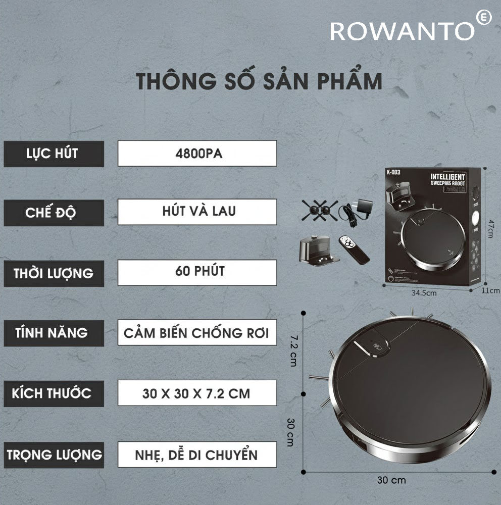 Thông số máy robot hút bụi Rowanto R03 